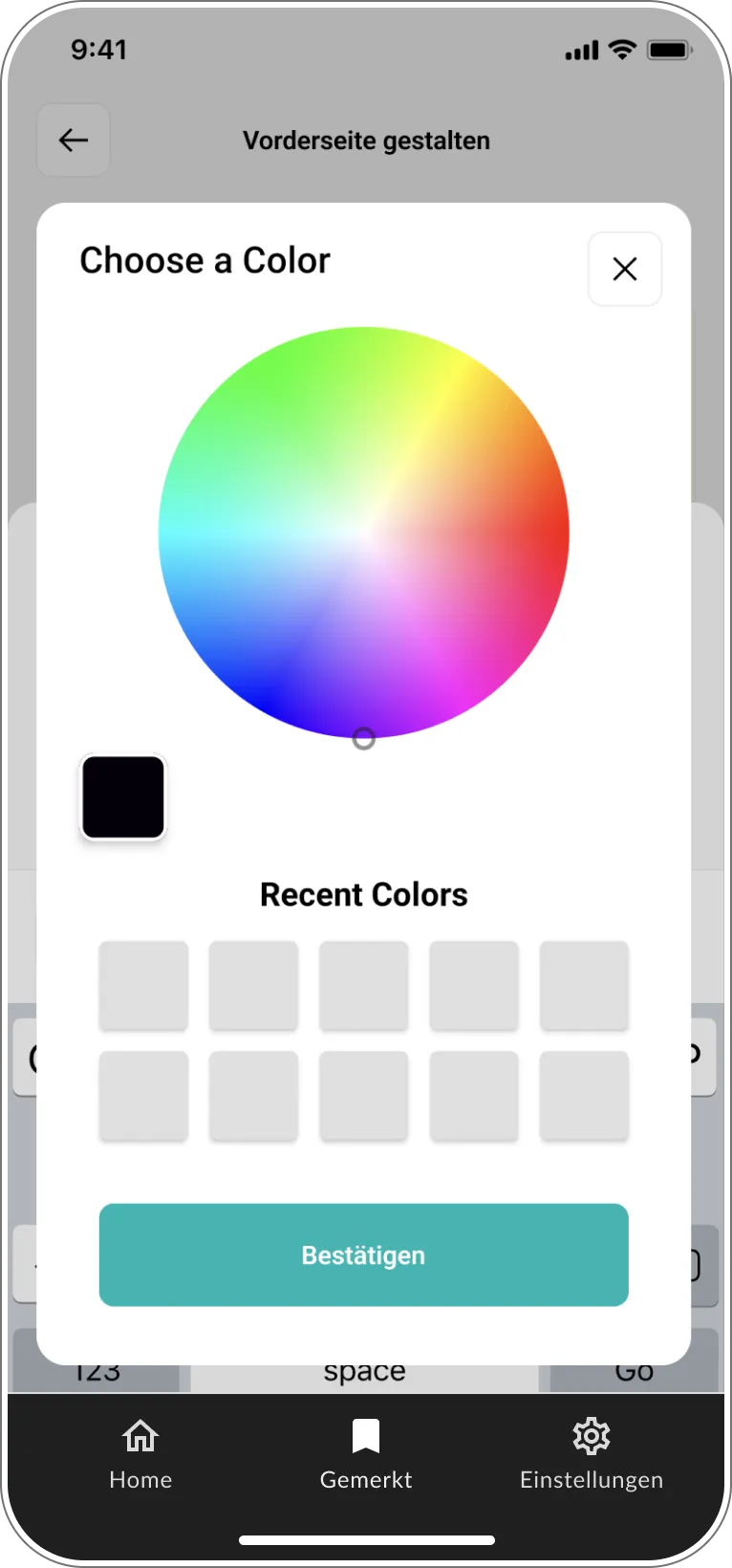 Farbauswahl zur Anpassung des Kartenlayouts und zur individuellen Gestaltung der Postkarte.