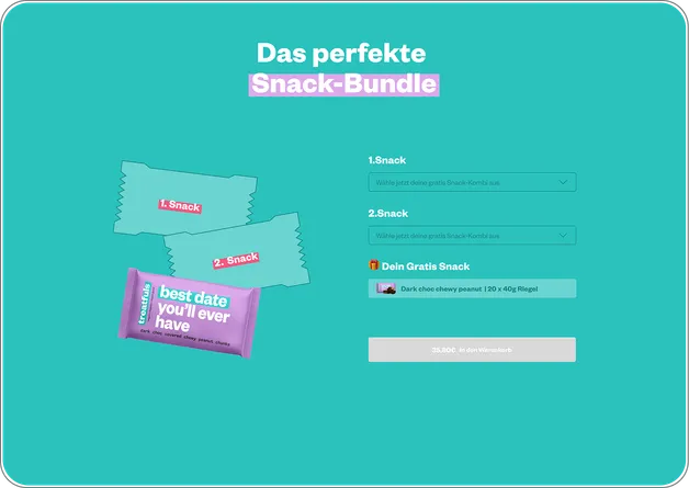 Interaktive Ansicht zur Auswahl und Zusammenstellung eines individuellen Snack-Bundles im Treatfuls-Shop.